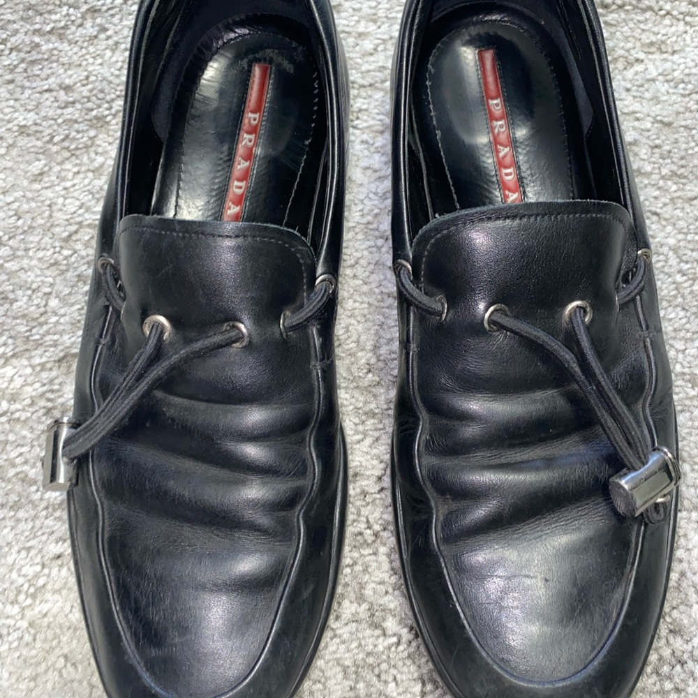 Prada Men's Black Leather Slip-On Loafers